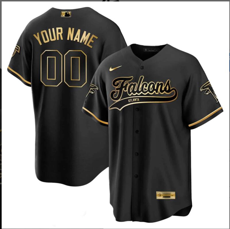 Men Men 2024 Nike NFL Atlanta Falcons Black Gold & White Gold Baseball Custom Jersey